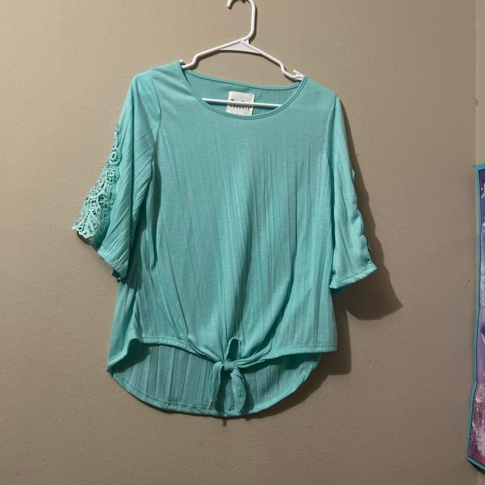 Teal blouse with lace detail